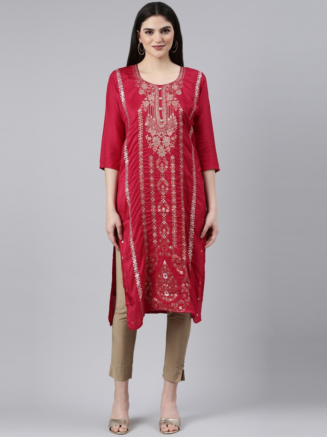 

GOLDSTROMS Woven Design Zari Kurta, Red