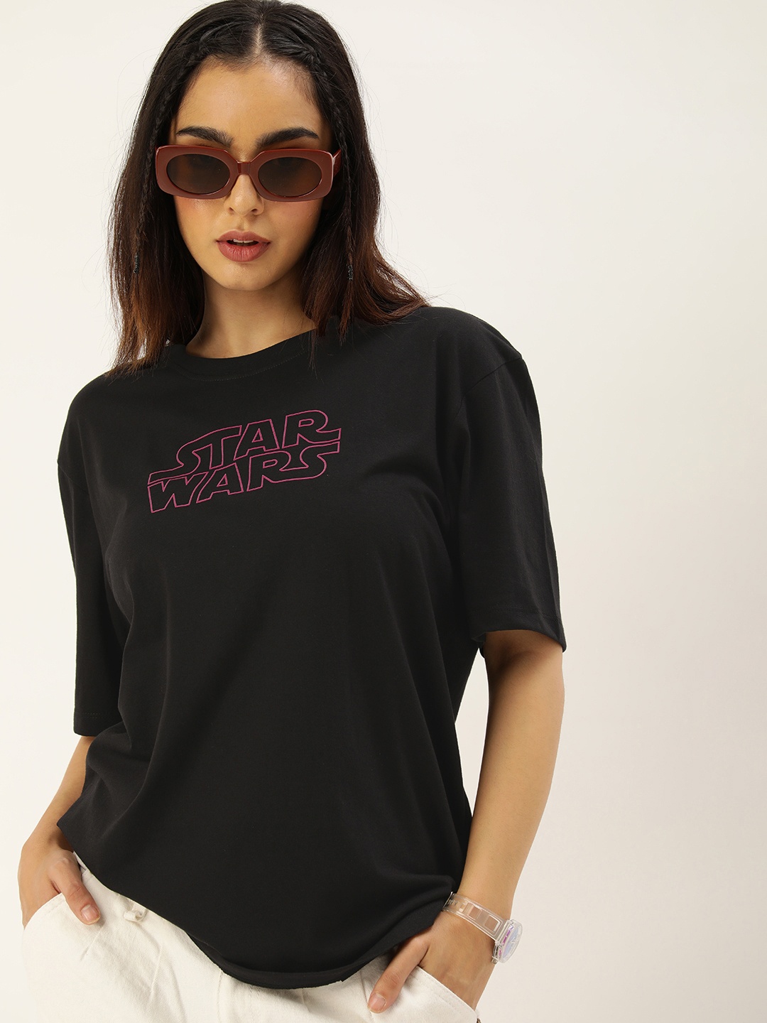 

Kook N Keech Star Wars Women Printed Pure Cotton T-shirt, Black