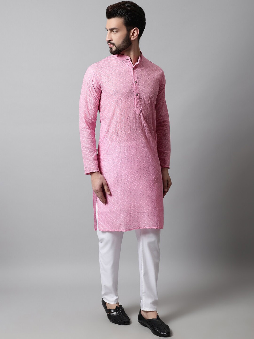 

Jompers Ethnic Motifs Embroidered Regular Chikankari Pure Cotton Kurta with Churidar, Pink