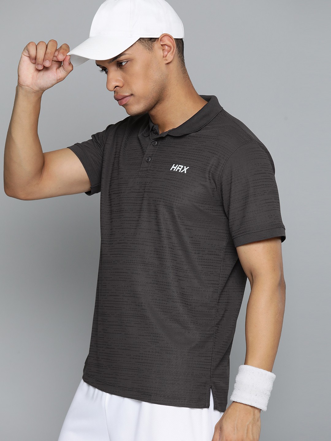

HRX by Hrithik Roshan Men Brand Logo Printed Polo Collar Rapid-Dry Sports T-shirt, Charcoal