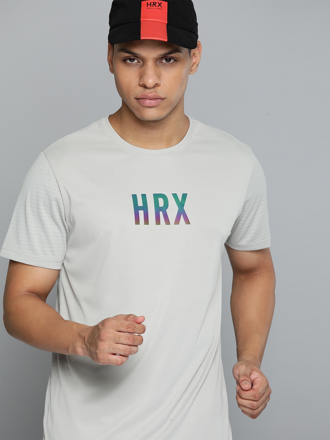 

HRX by Hrithik Roshan Men Brand Logo Printed Rapid-Dry Sports T-shirt, Grey