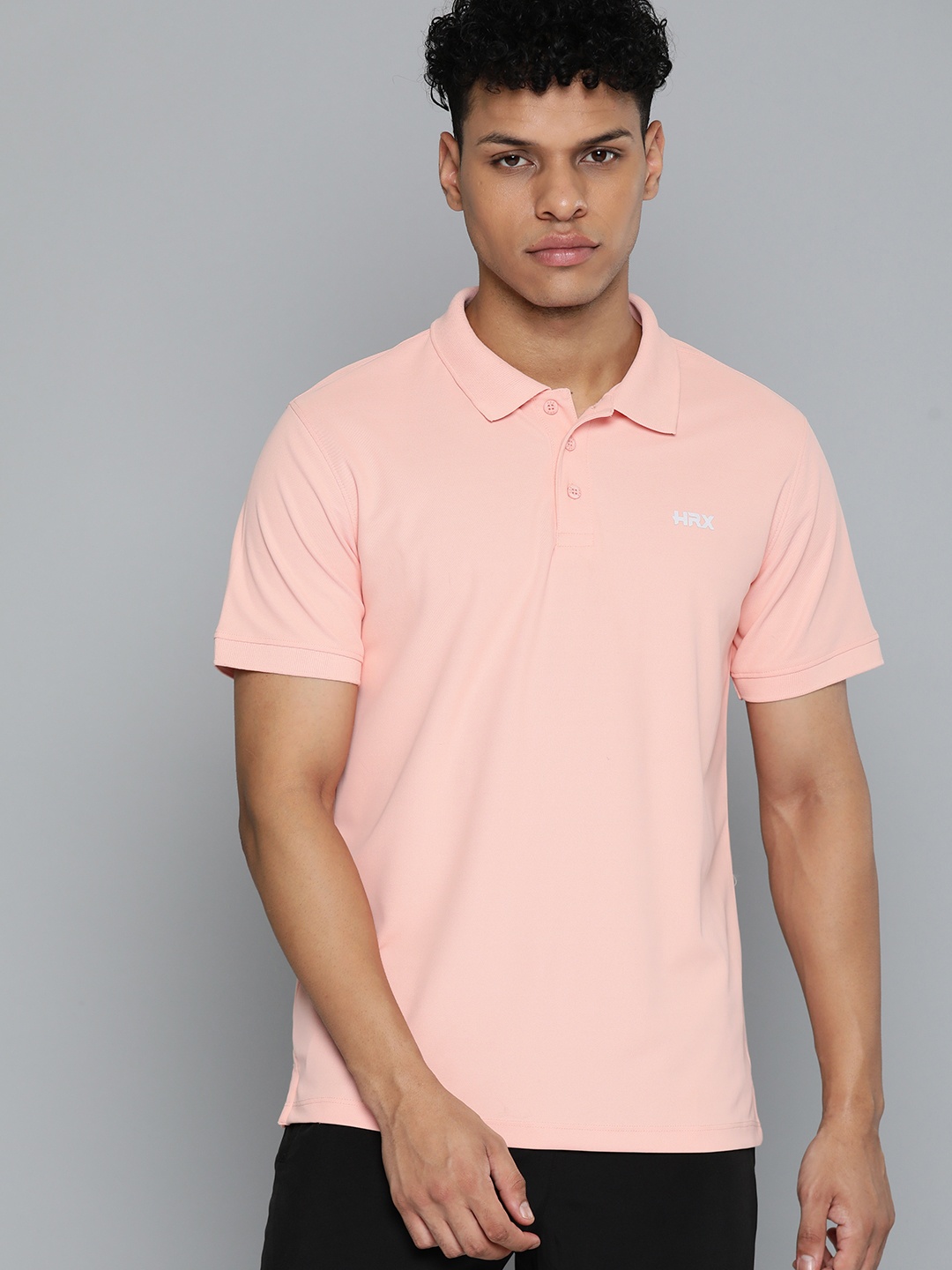 

HRX by Hrithik Roshan Men Brand Logo Printed Polo Collar Rapid-Dry Sports T-shirt, Peach