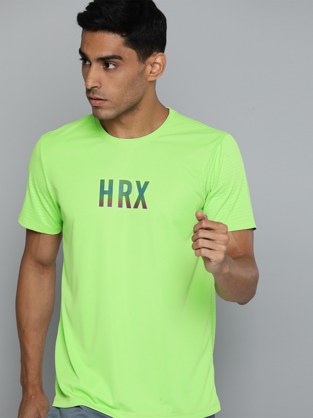 

HRX by Hrithik Roshan Brand Logo Printed Rapid-Dry Sports T-shirt, Fluorescent green