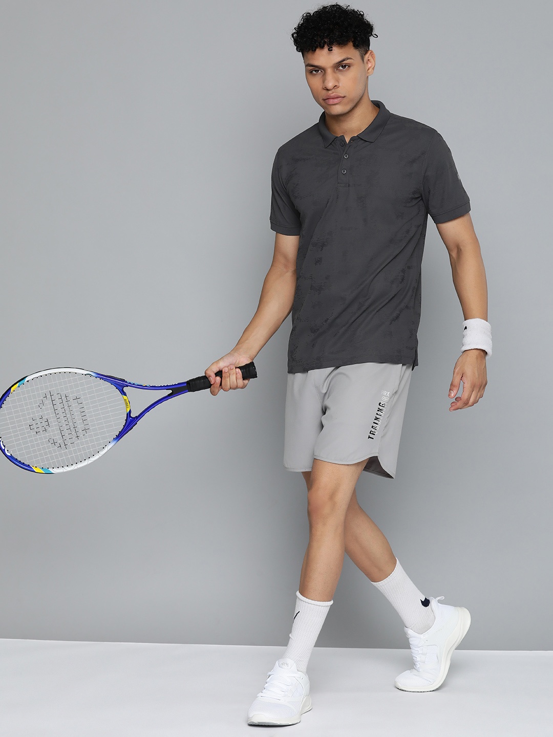 

HRX by Hrithik Roshan Men Self Design Polo Collar Rapid-Dry Sports T-shirt, Grey