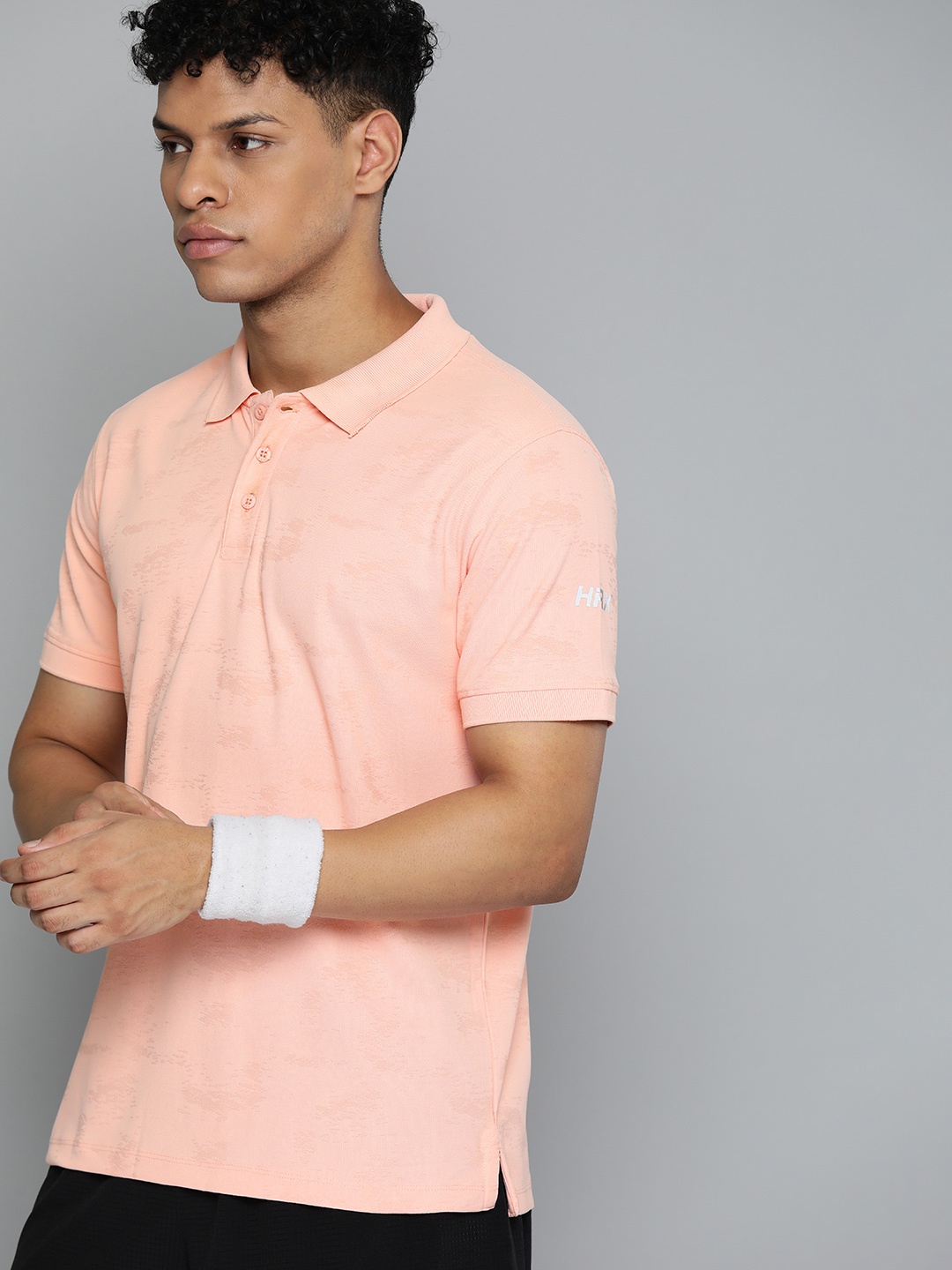 

HRX by Hrithik Roshan Men Polo Collar Rapid-Dry Sports T-shirt, Peach