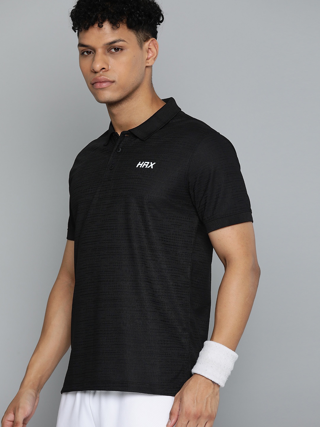 

HRX by Hrithik Roshan Men Brand Logo Printed Polo Collar Rapid-Dry Sports T-shirt, Black