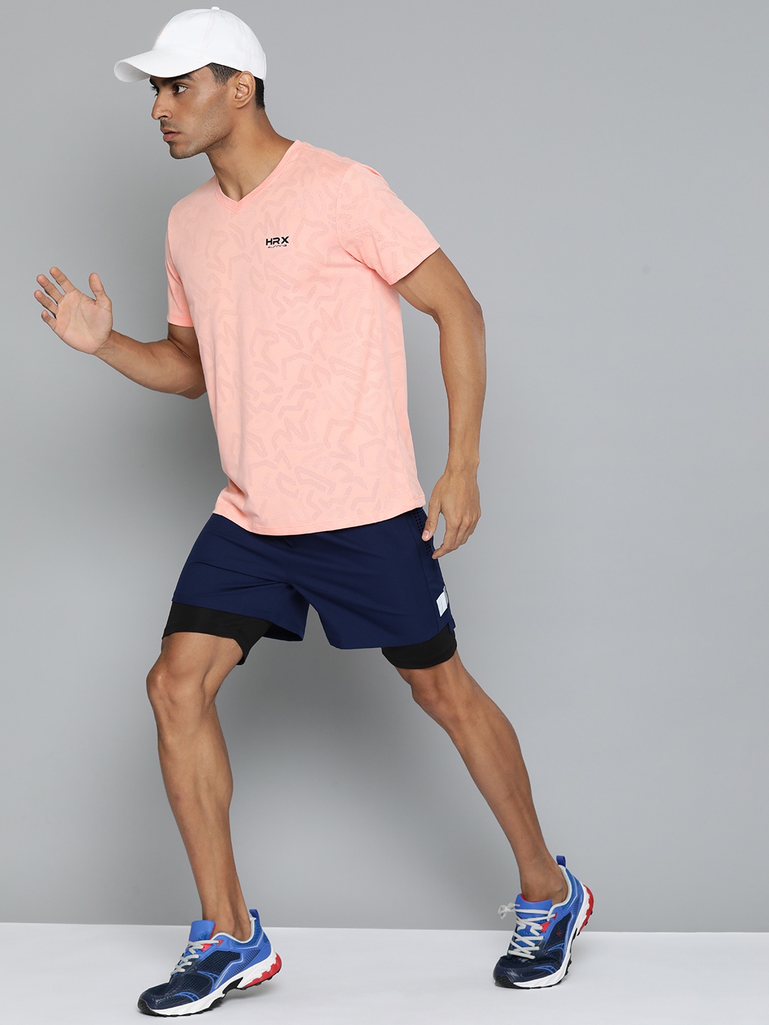 

HRX by Hrithik Roshan Men Brand Logo Printed V-Neck Rapid-Dry Sports T-shirt, Peach