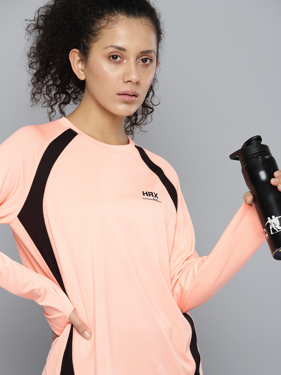 

HRX by Hrithik Roshan Women Striped Rapid Dry T-shirt, Peach