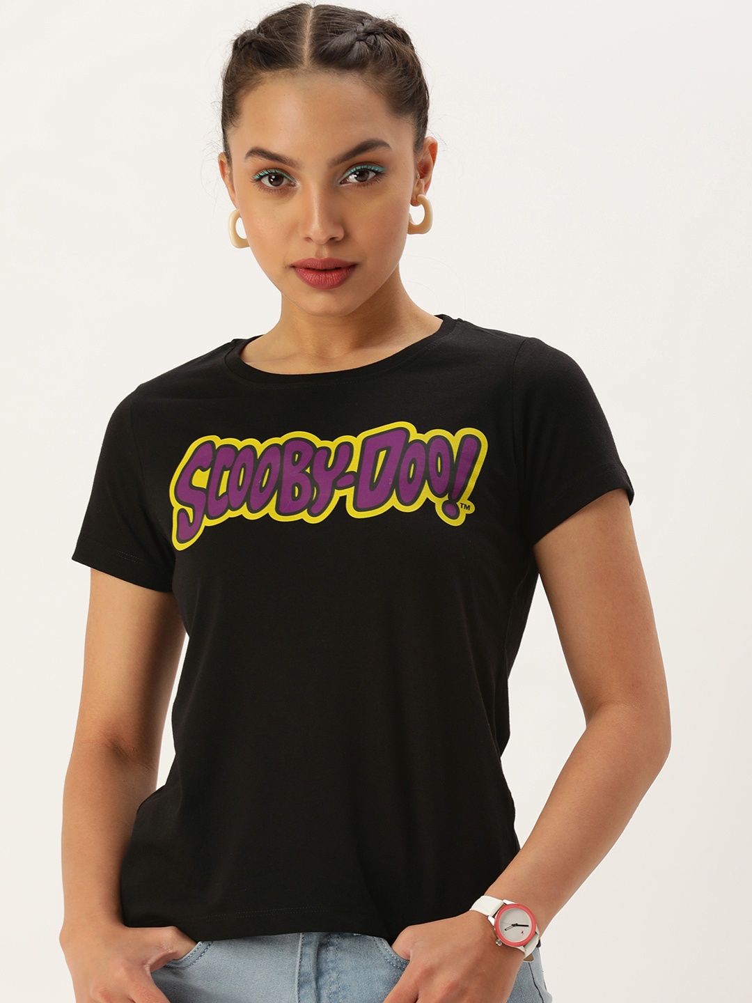 

Kook N Keech Toons Women Printed Pure Cotton T-shirt, Black