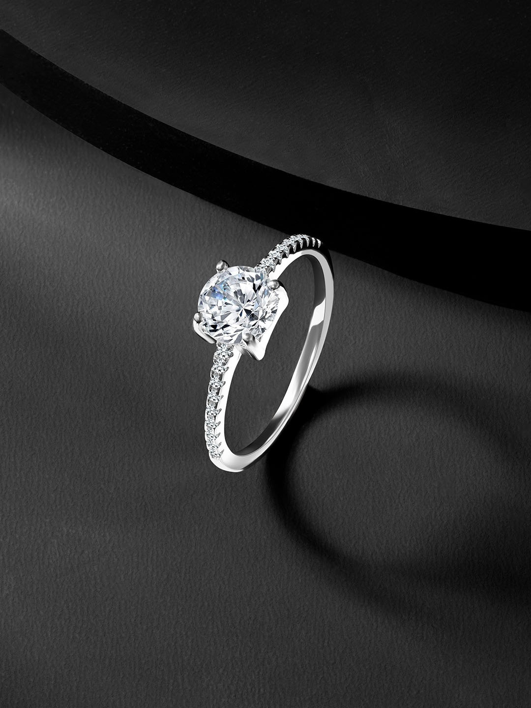 

Silvora by Peora Rhodium Plated CZ-Studded 925 Sterling Silver Finger Ring