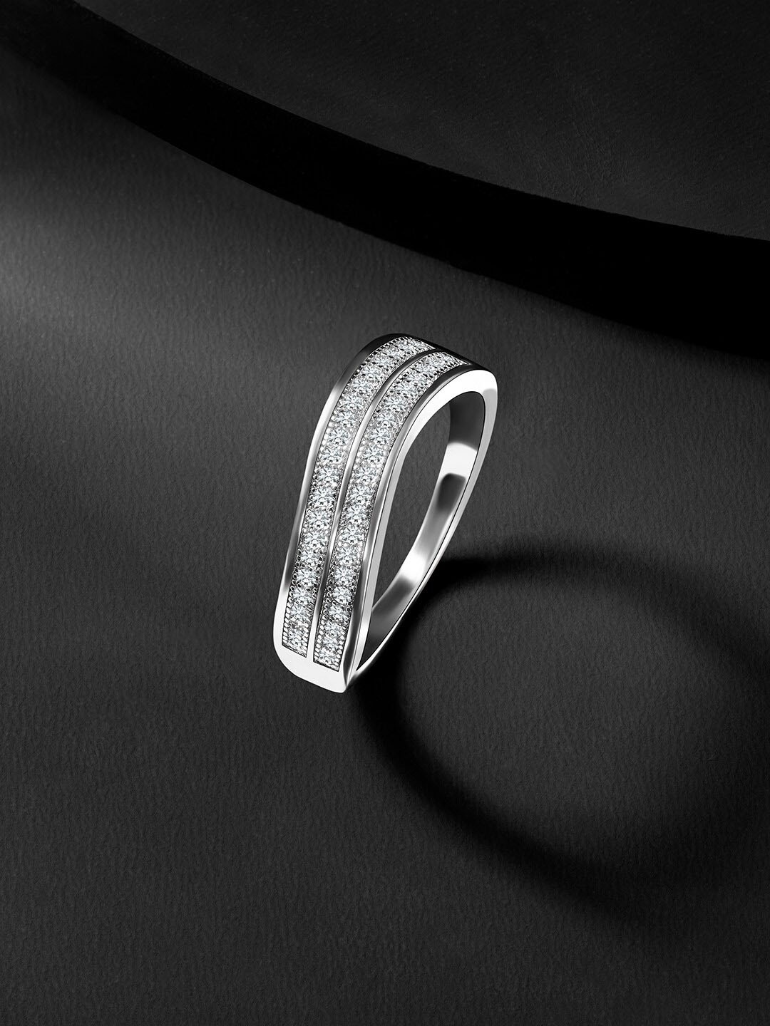 

Silvora by Peora 925 Sterling Silver Rhodium Plated CZ-Studded Finger Ring