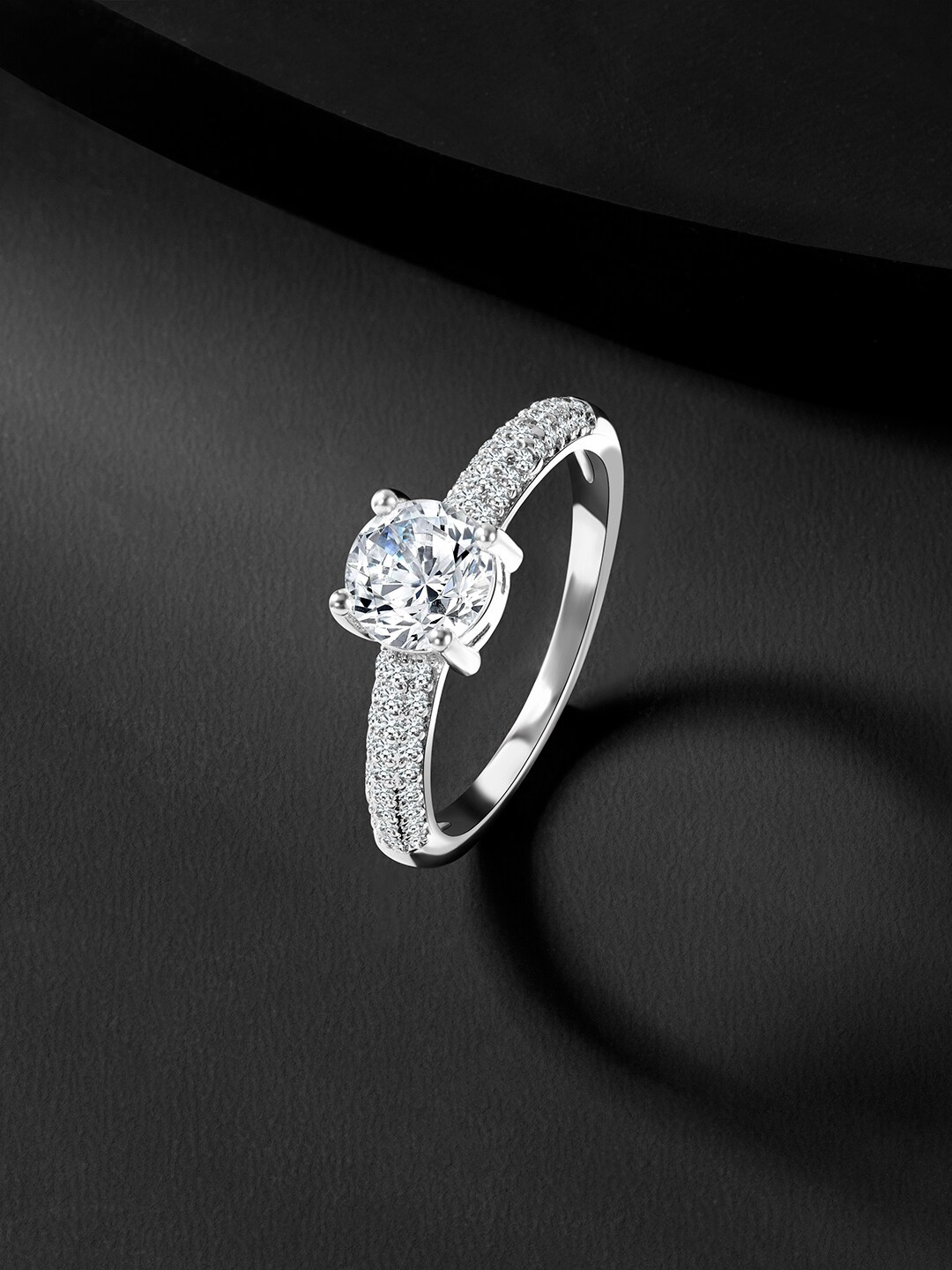 

Silvora by Peora 925 Sterling Silver Rhodium Plated CZ Studded Finger Ring