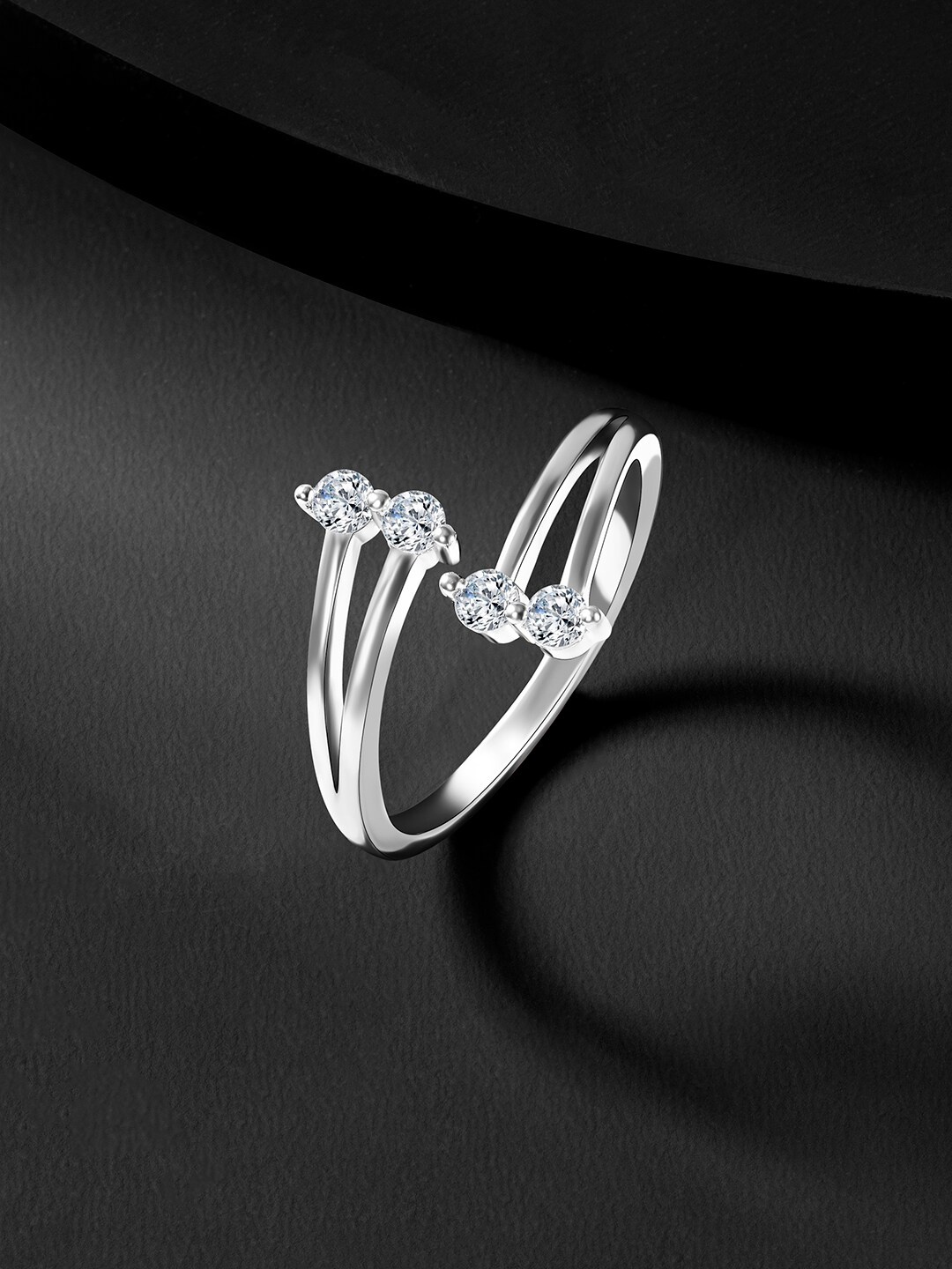 Silvora by Peora Rhodium-Plated CZ-Studded 925 Sterling Silver Finger Ring