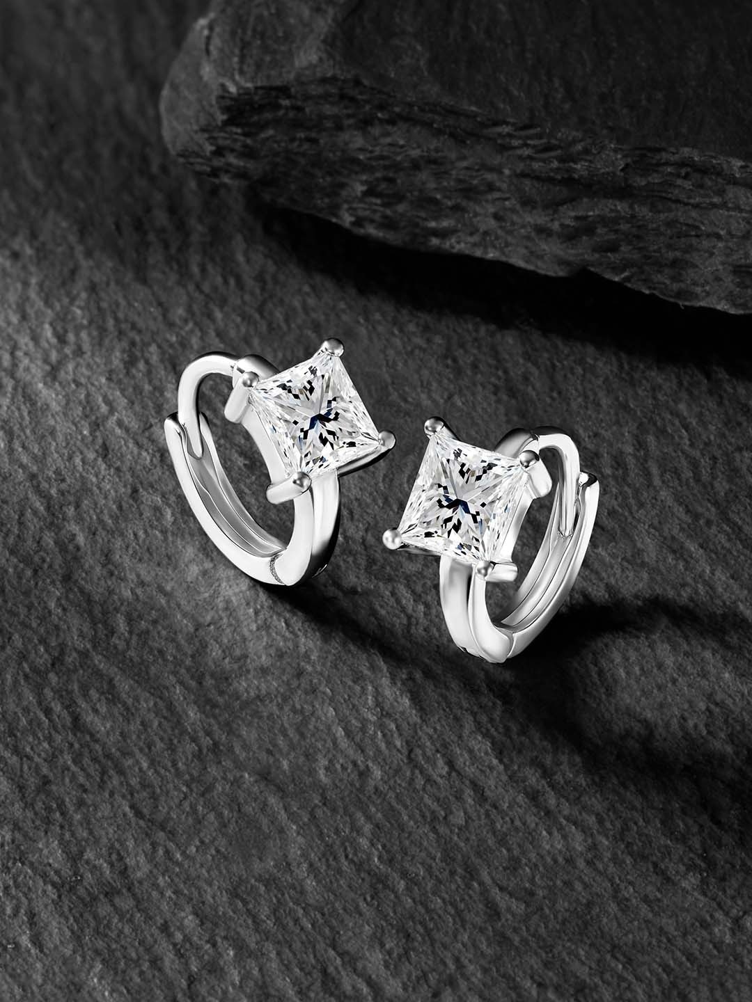 

Silvora by Peora Rhodium-Plated Sterling Silver Contemporary Hoop Earrings