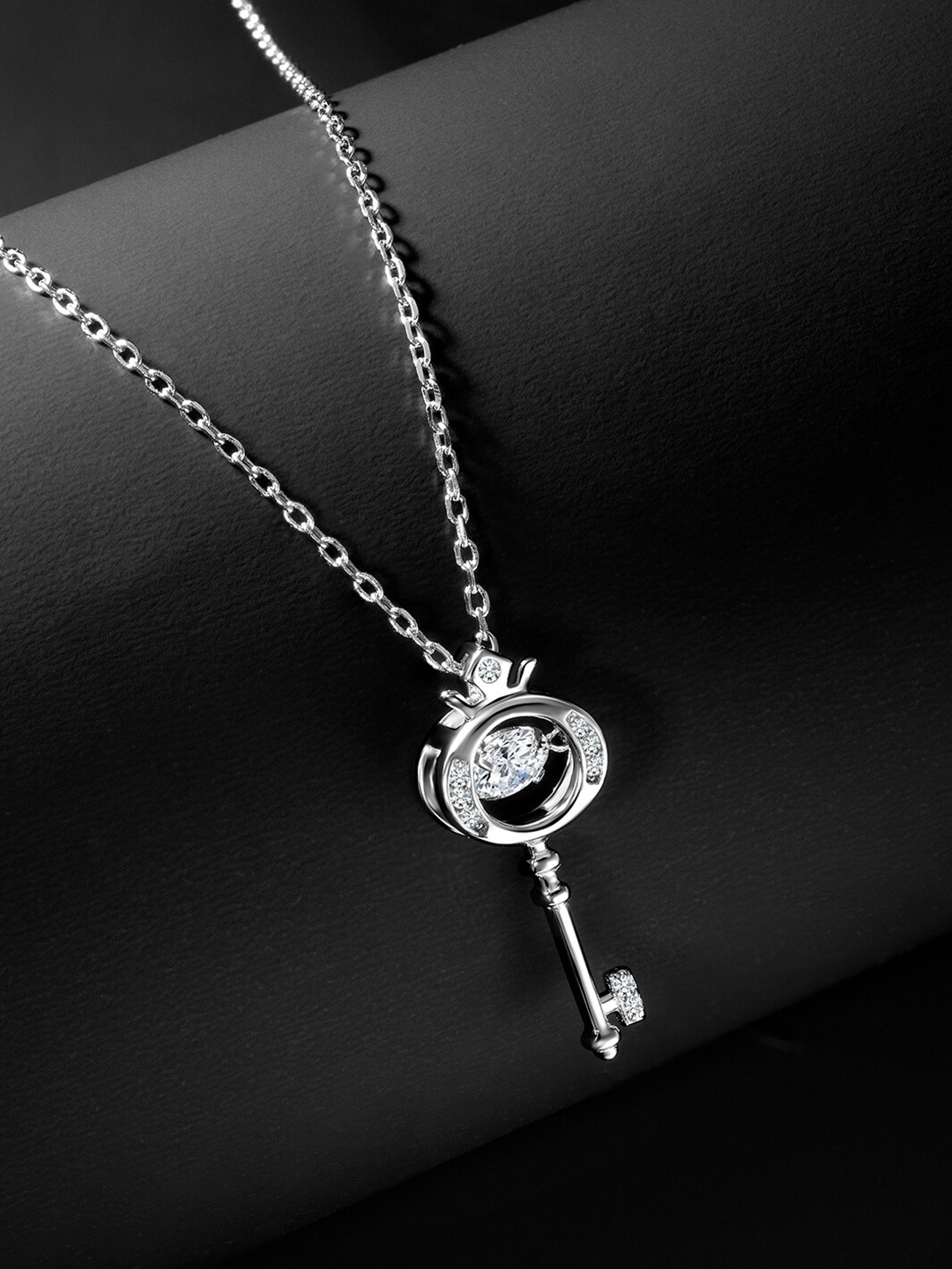 

Silvora by Peora Silver-Plated & White Sterling Silver Rhodium-Plated Necklace