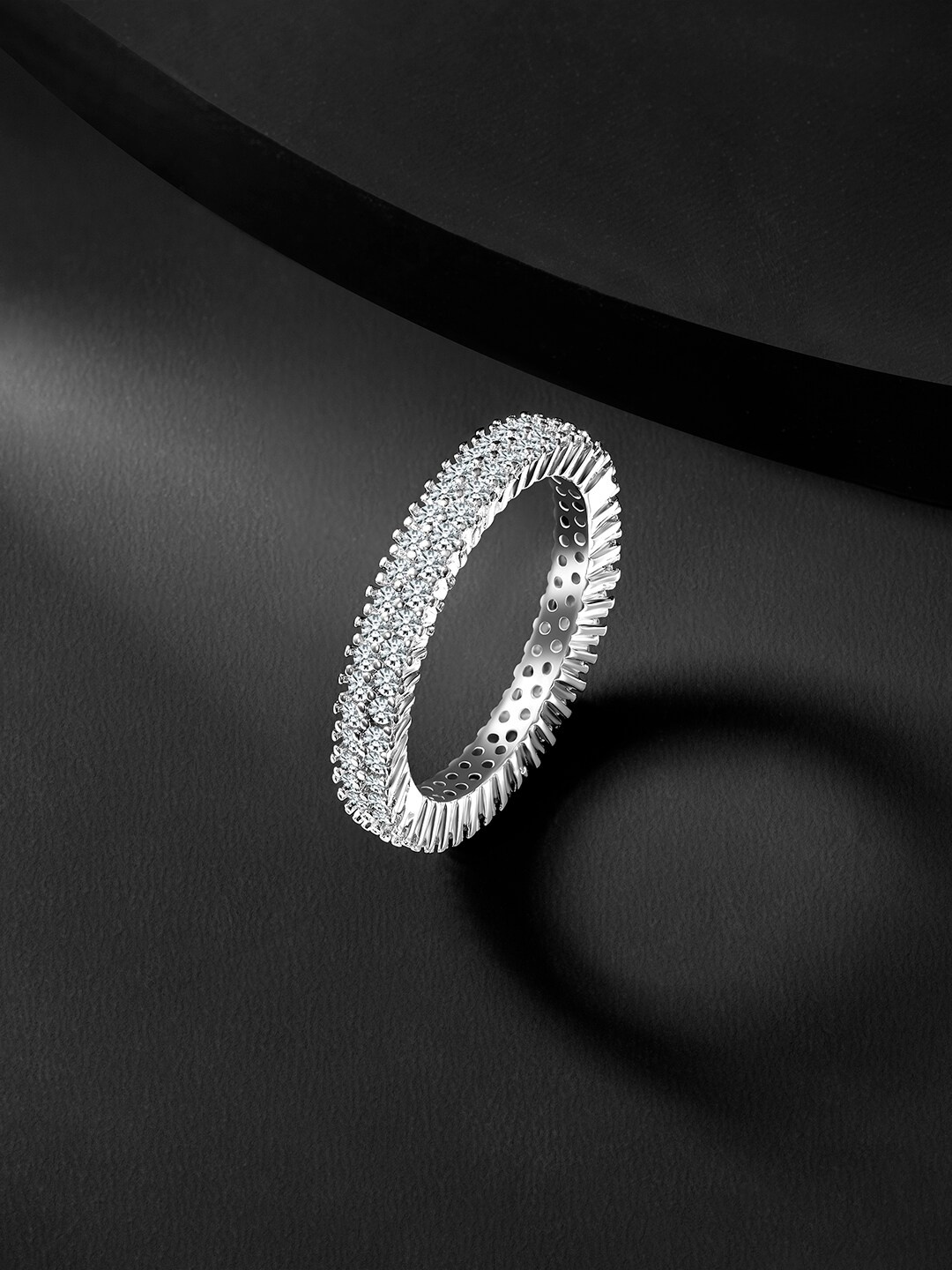 

Silvora by Peora 92.5 Sterling Silver Rhodium-Plated CZ-Studded Finger Ring