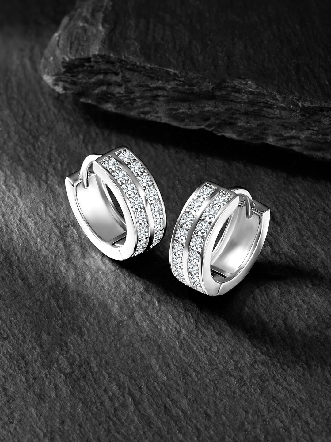 

Silvora by Peora Rhodium Plated Contemporary Hoop Earrings, Silver