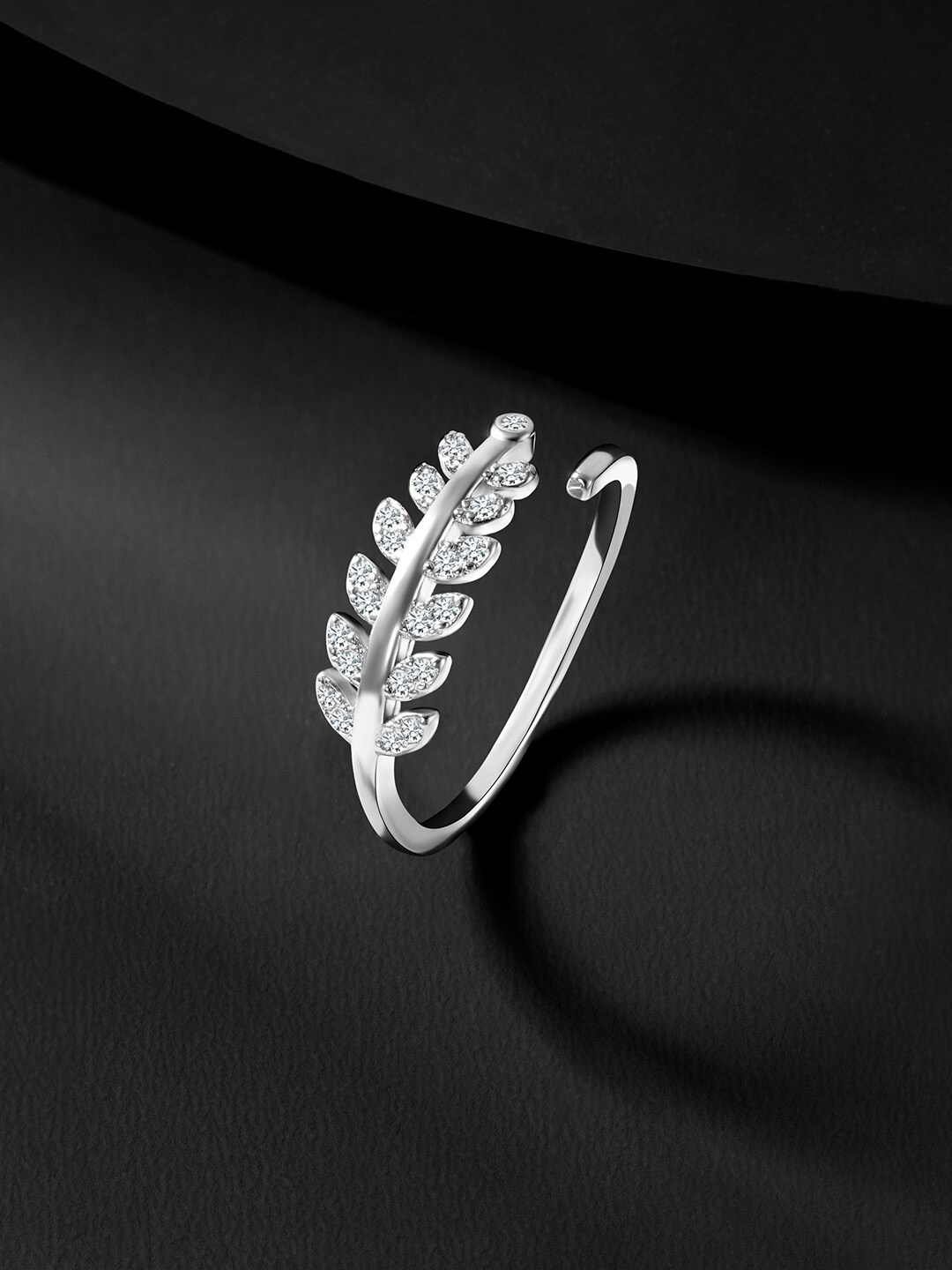 

Silvora by Peora 925 Sterling Silver Rhodium-Plated CZ-Studded Finger Ring