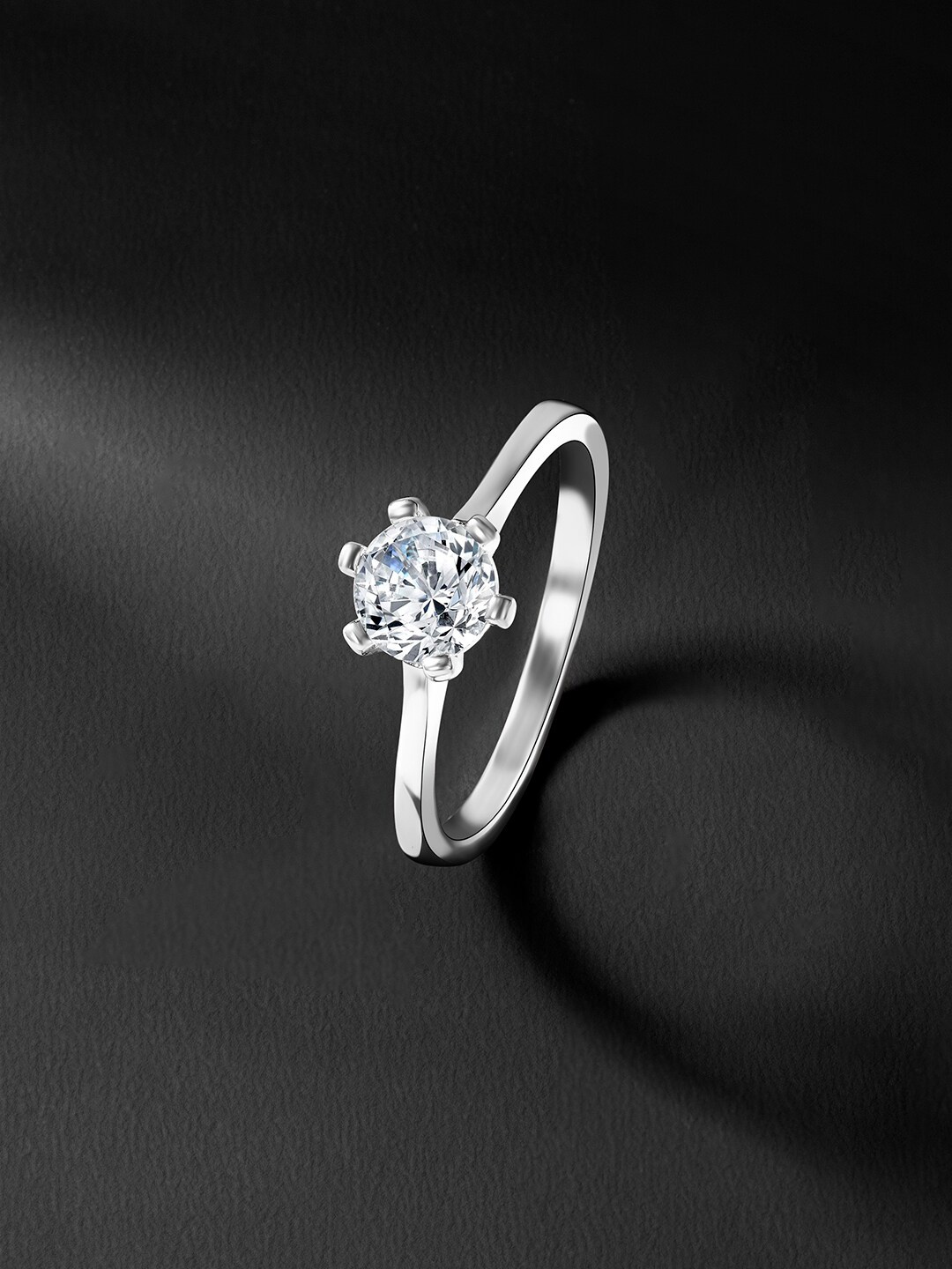 

Silvora by Peora 925 Sterling Silver Rhodium-Plated CZ-Studded Finger Ring