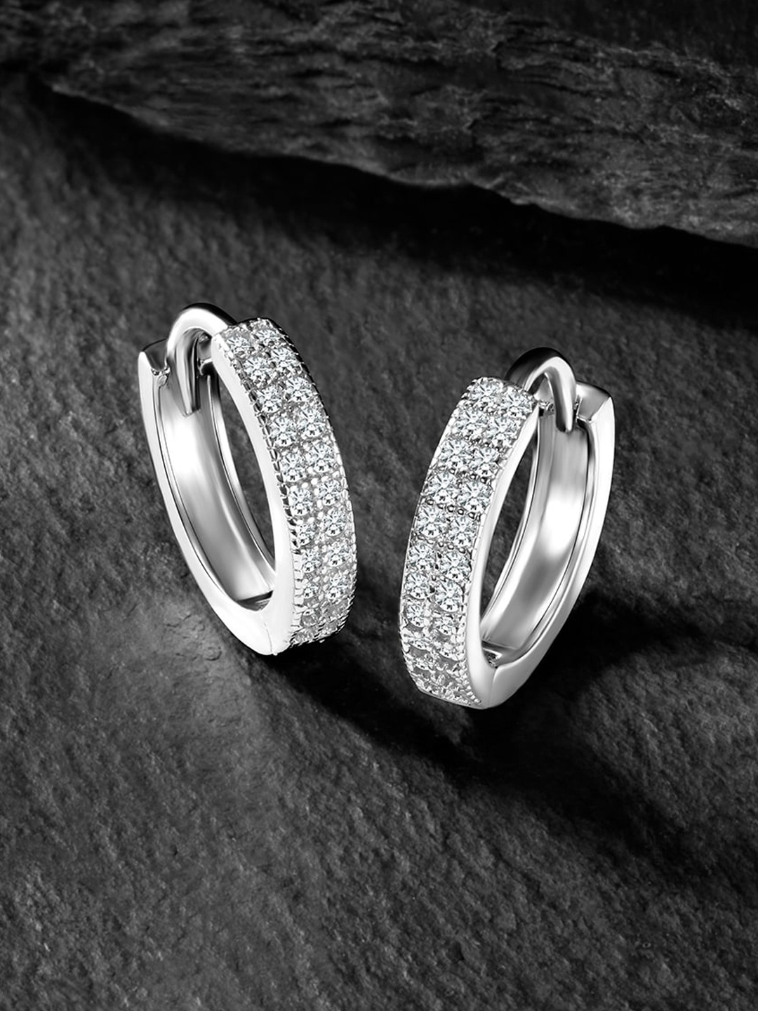 

Silvora by Peora Rhodium Plated Contemporary Hoop Earrings, Silver