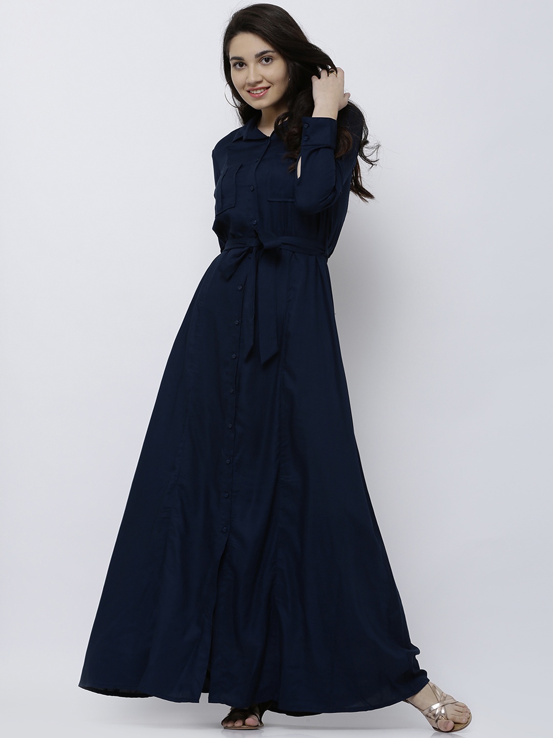 

Tokyo Talkies Women Navy Blue Solid Maxi Dress