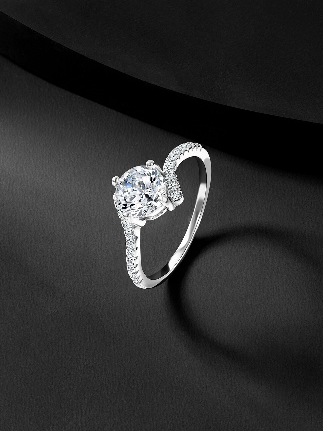 

Silvora by Peora 925 Sterling Silver Rhodium-Plated Cubic Zirconia-Studded Finger Ring