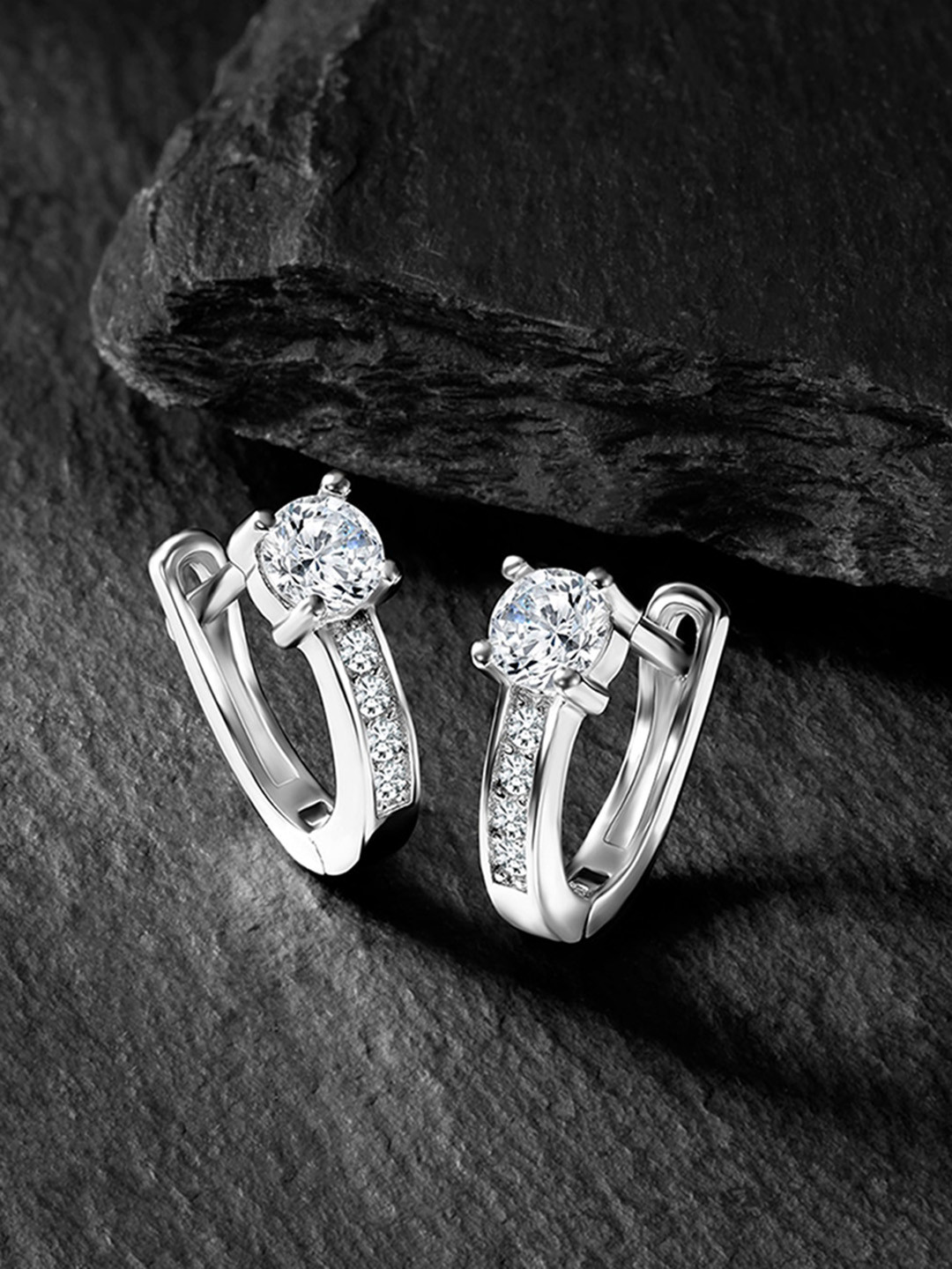 

Silvora by Peora Rhodium-Plated Sterling Silver Contemporary Hoop Earrings