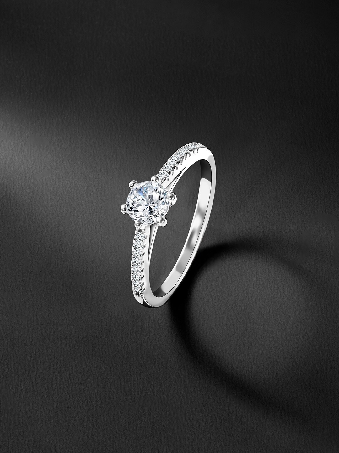 

Silvora by Peora 925 Sterling Silver Rhodium-Plated CZ-Studded Finger Ring
