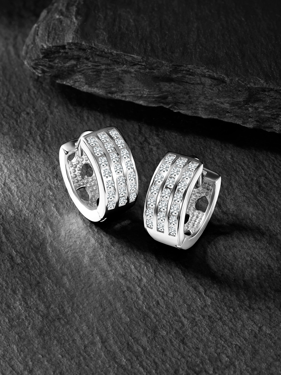 

Silvora by Peora Rhodium-Plated Sterling Silver Contemporary Hoop Earrings