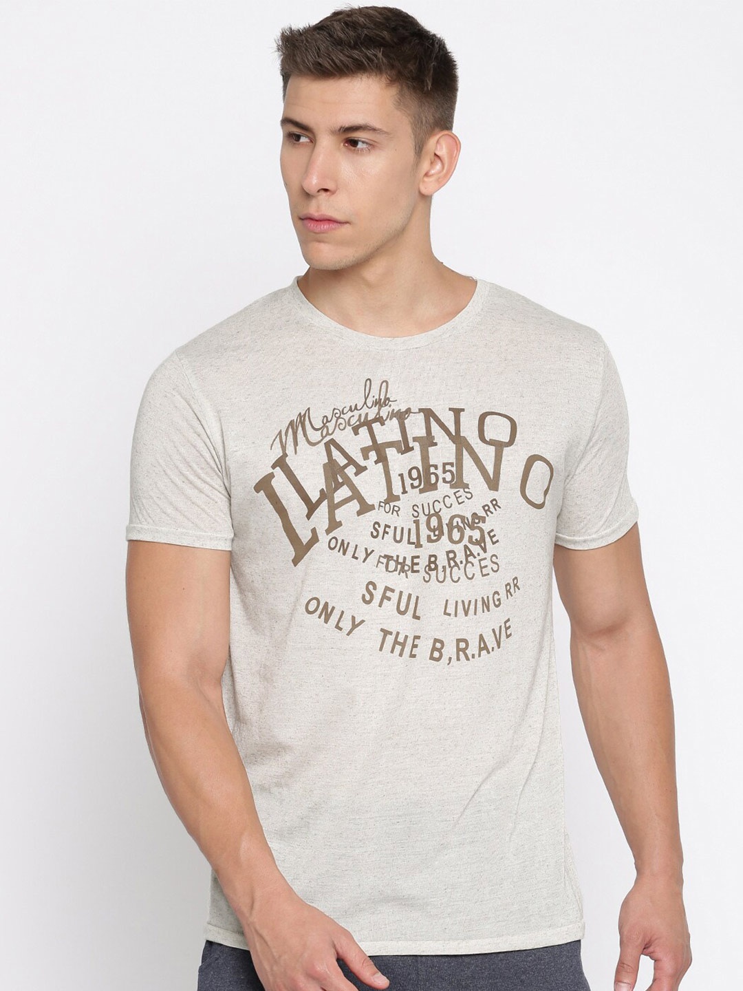 Masculino Latino Typography Printed Cotton Casual T-shirt, Grey