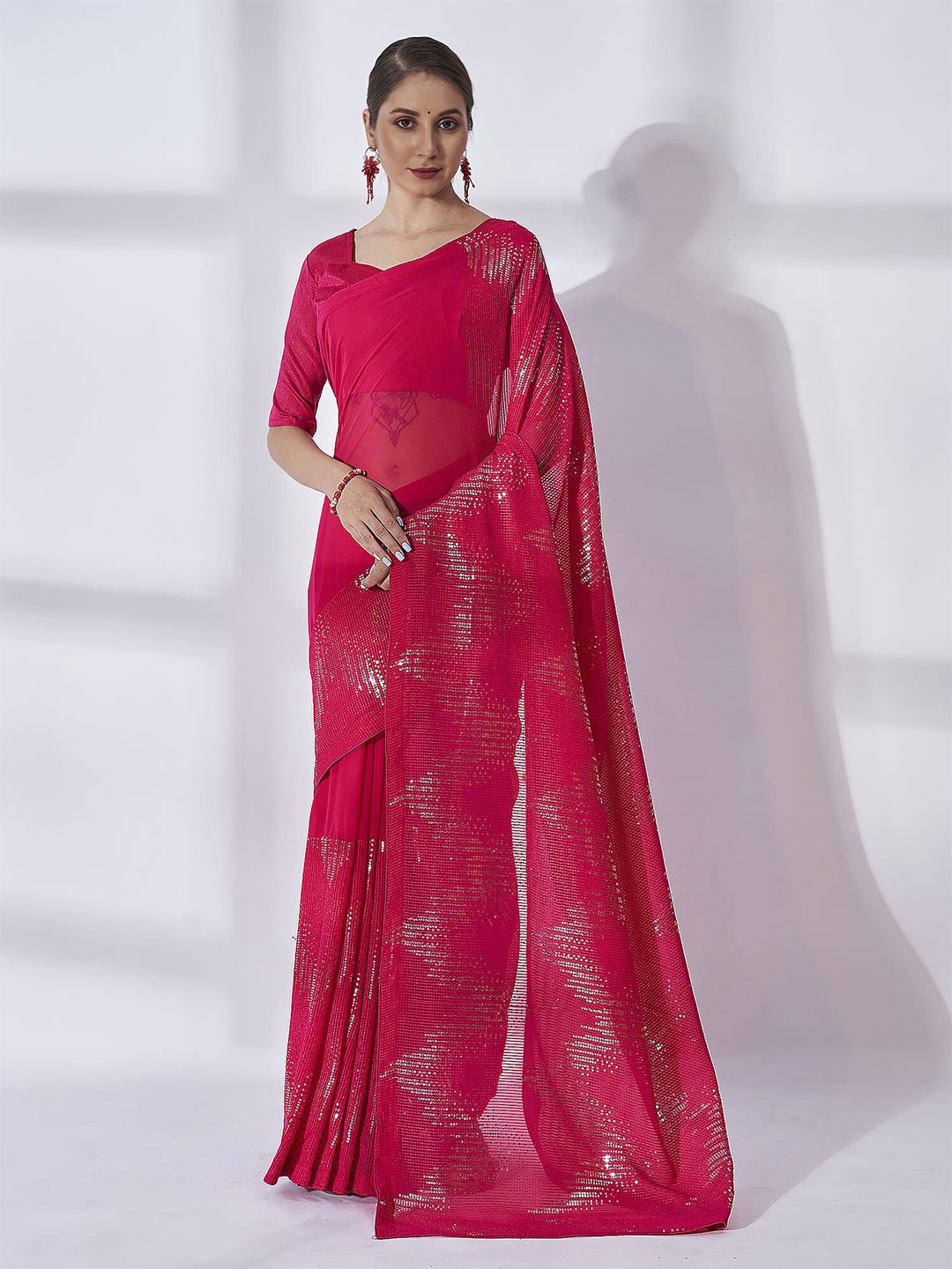 

Kalista Pink & Gold-Toned Embellished Sequinned Pure Georgette Saree