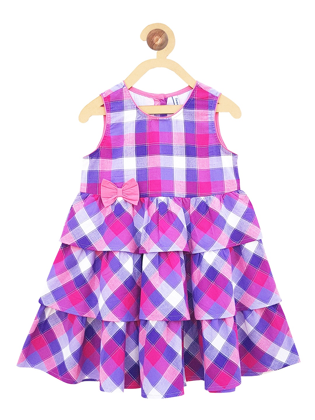 

Campana Girls Checked Layered Cotton A-Line Dress, Purple