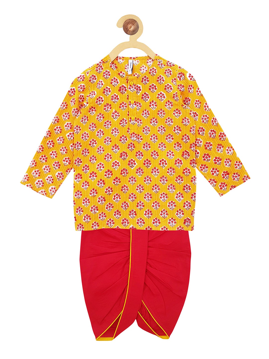 

Campana Boys Floral Printed Pure Cotton Kurta with Dhoti Pants, Yellow