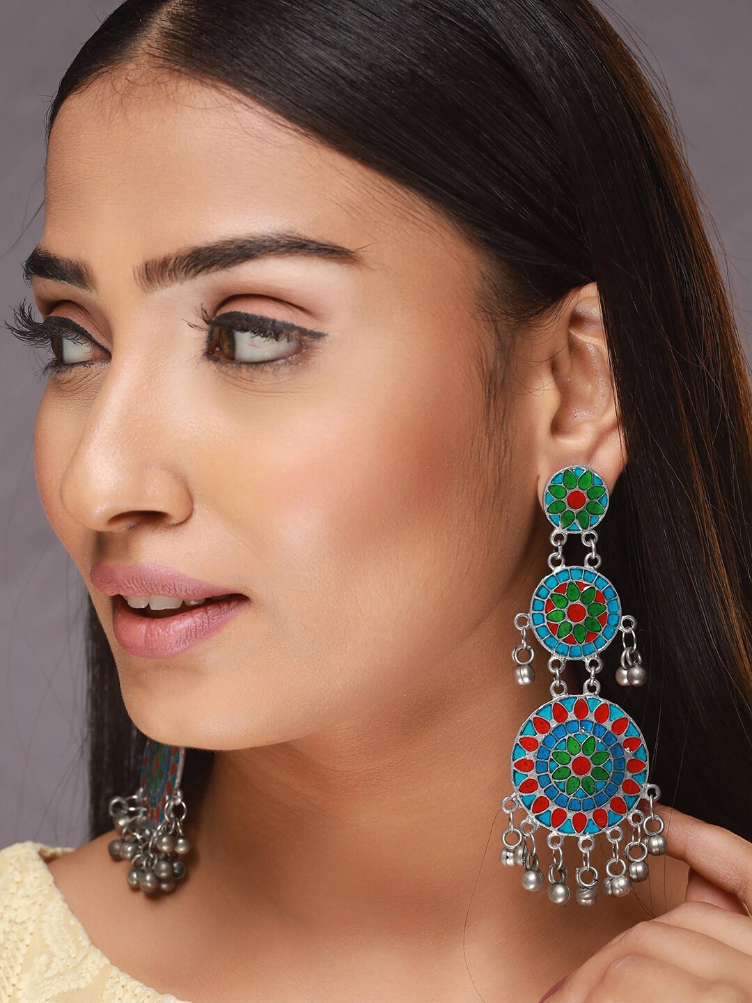 Sangria Silver-Plated Stone-Studded Earrings