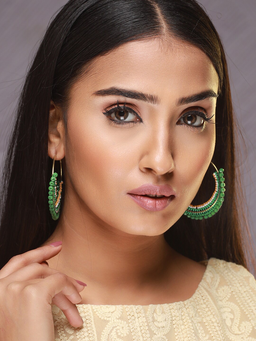 

Sangria Gold-Plated Circular Beaded Hoop Earrings