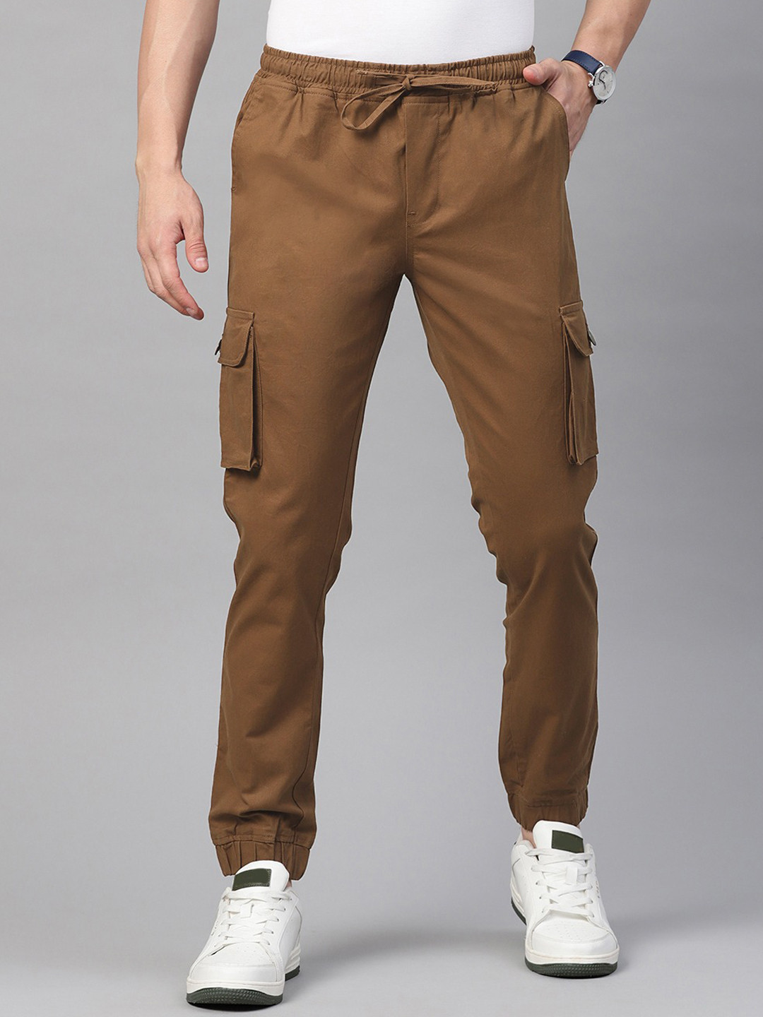 

Hubberholme Men Smart Slim Fit Stretchable Cargo Joggers, Brown