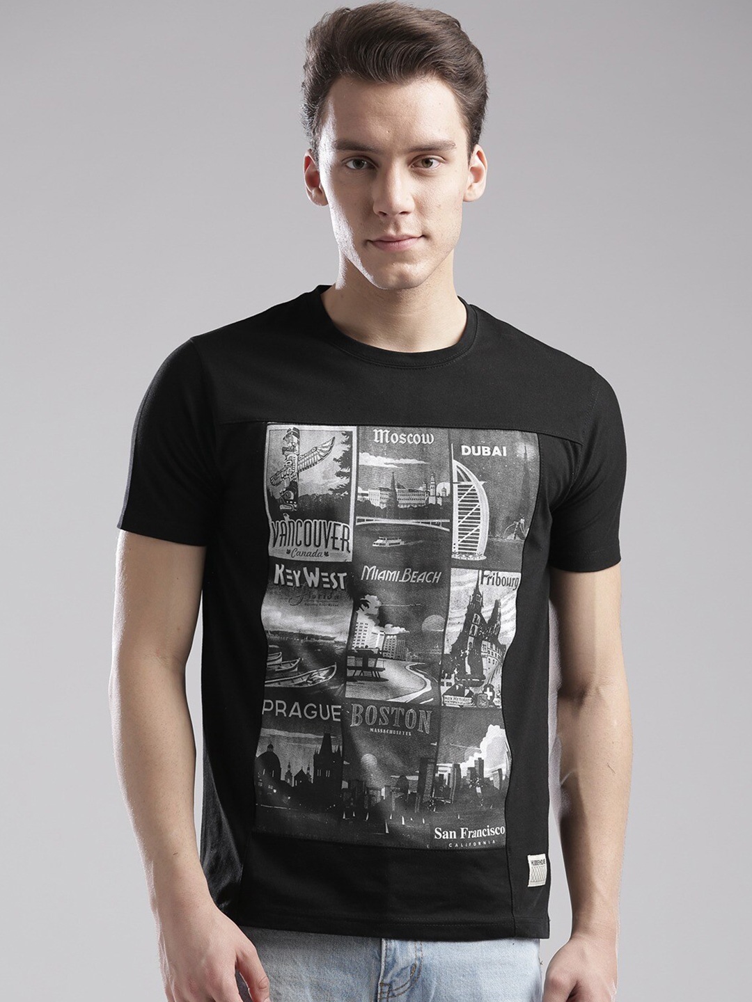 Hubberholme Graphic Printed Pure Cotton T-shirt, Black