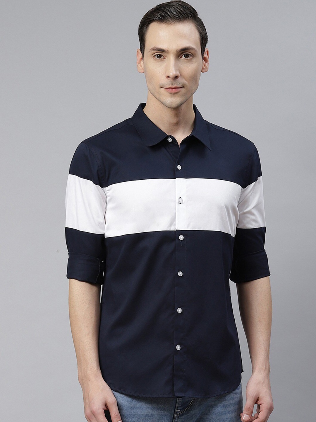 

Hubberholme Colourblocked Regular Fit Cotton Casual Shirt, Blue