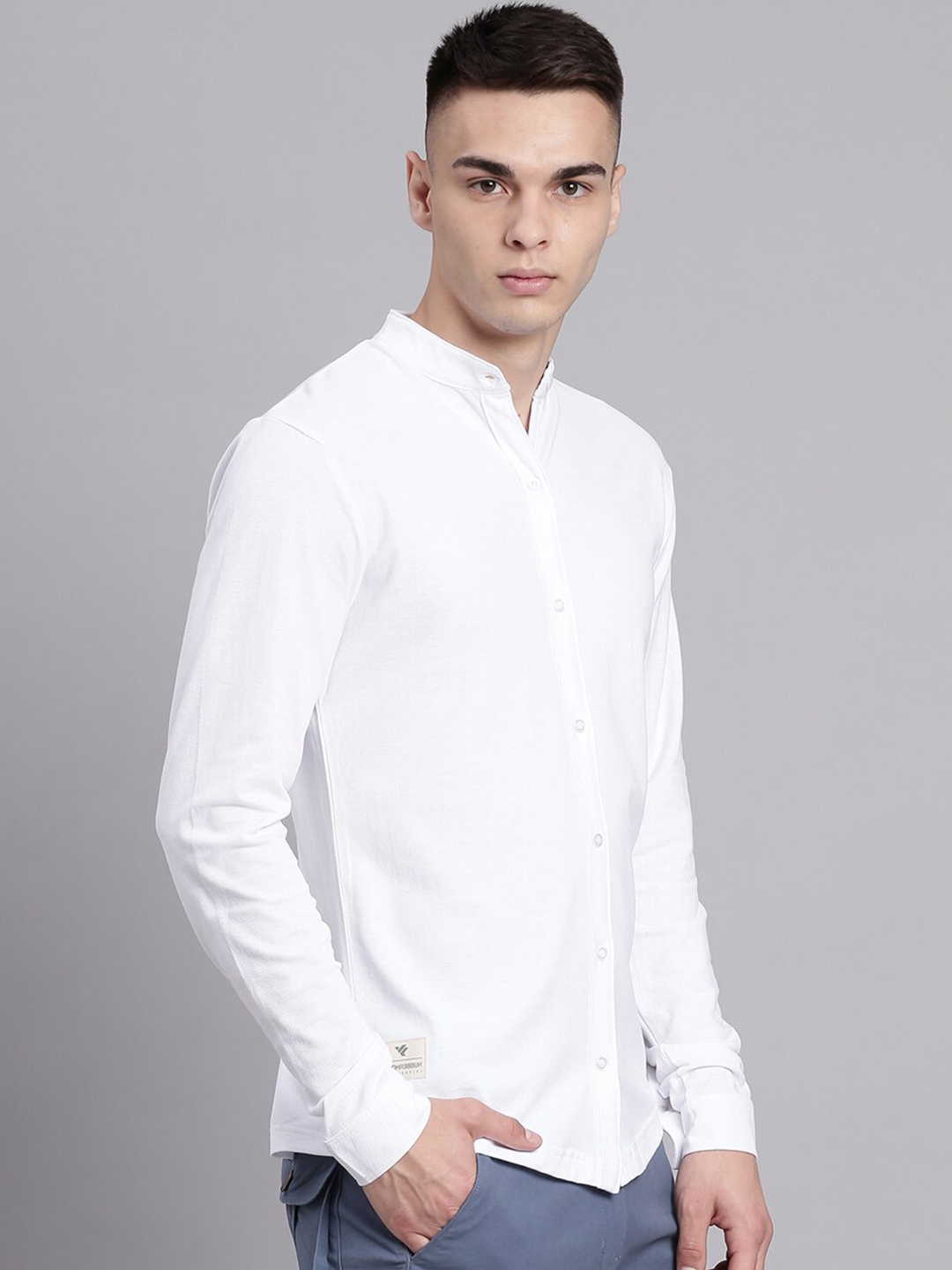 

Hubberholme Mandarin Collar Regular Fit Cotton Casual Shirt, White