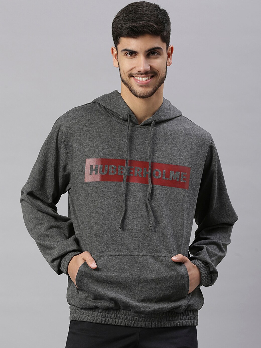 

Hubberholme Brand Logo Printed Hooded Cotton Sweatshirt, Charcoal