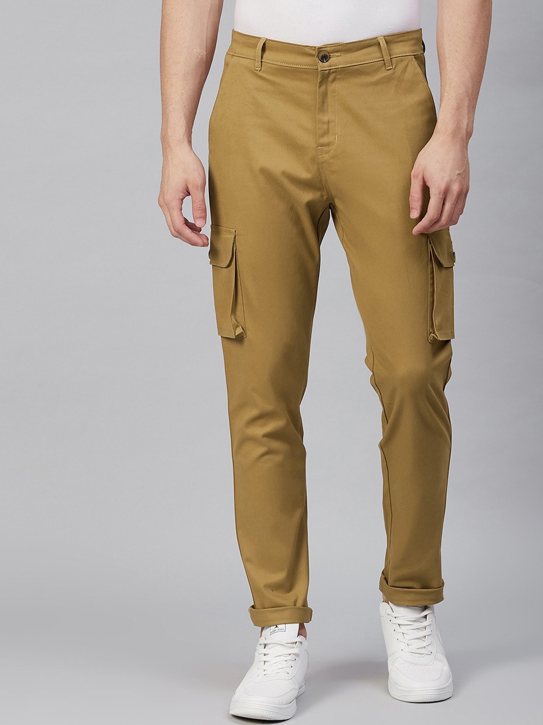 

Hubberholme Men Mid-Rise Smart Slim Fit Cargos Trousers, Mustard