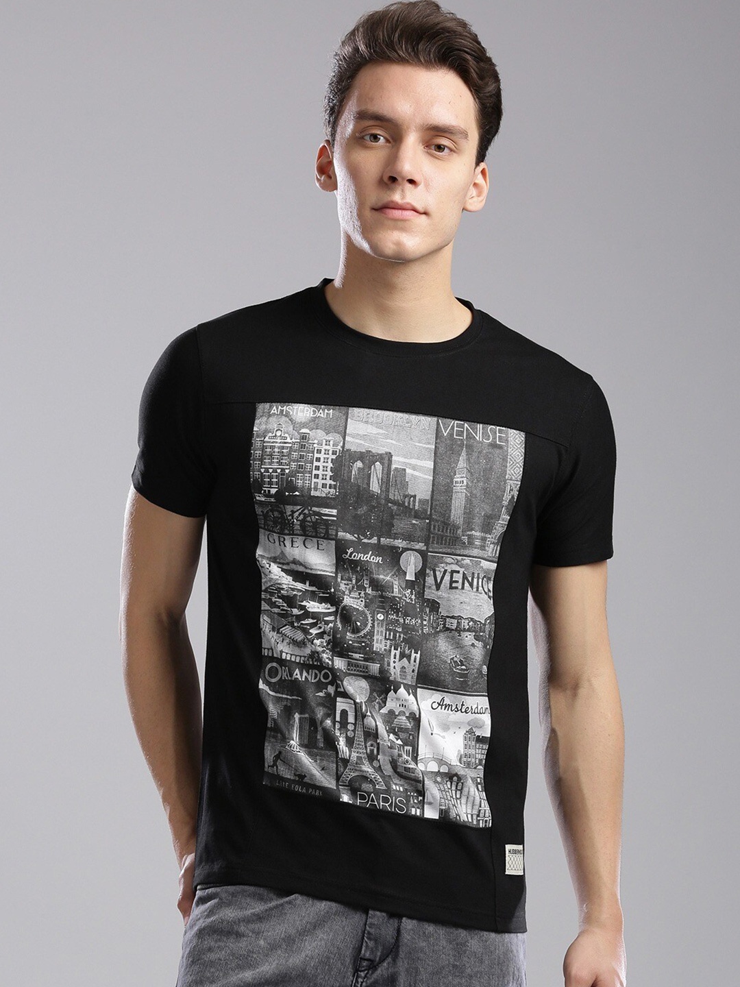 Hubberholme Graphic Printed Pure Cotton T-shirt, Black