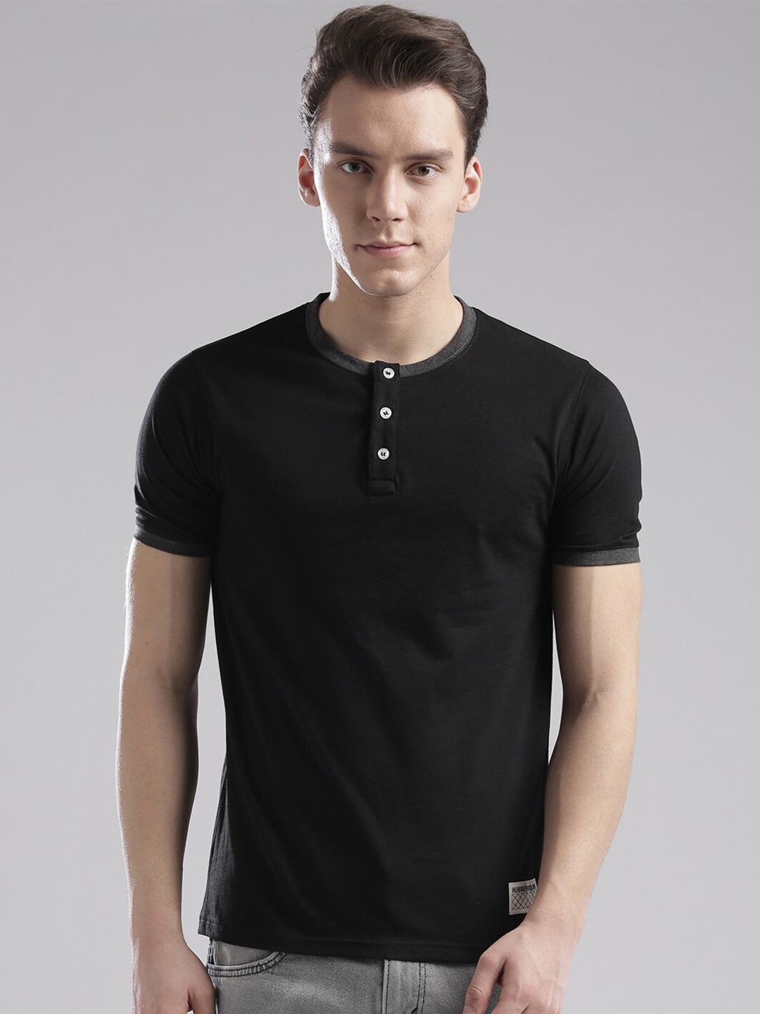 

Hubberholme Henley Neck Pure Cotton T-shirt, Black