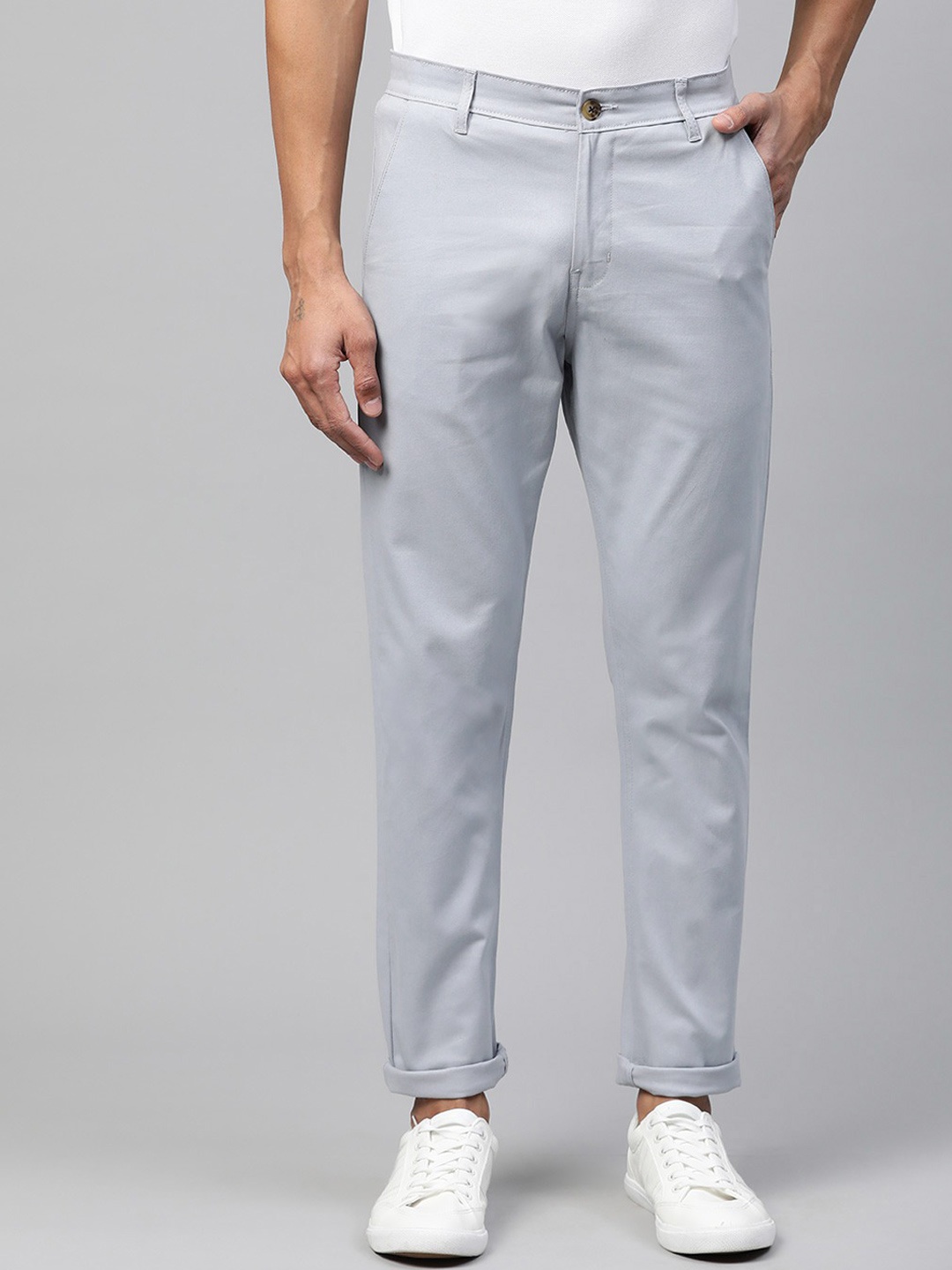 

Hubberholme Men Smart mid Rise Plain Slim Fit Stretchable Chinos Trousers, Blue