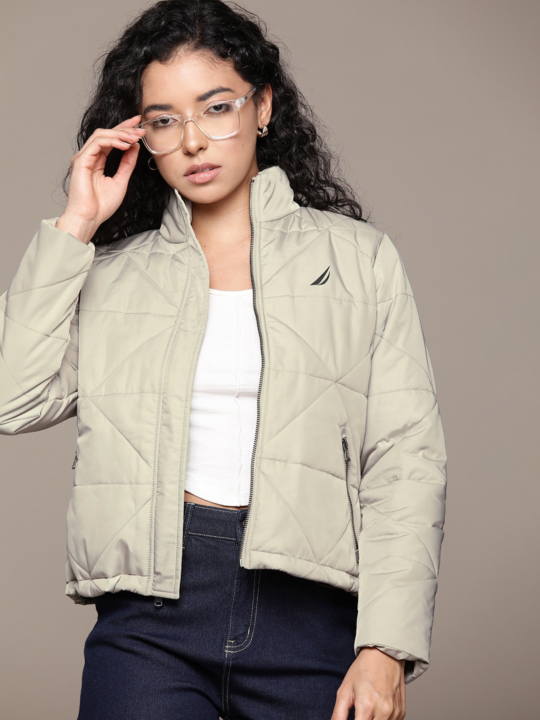 

Nautica Solid Quilted Jacket, Beige