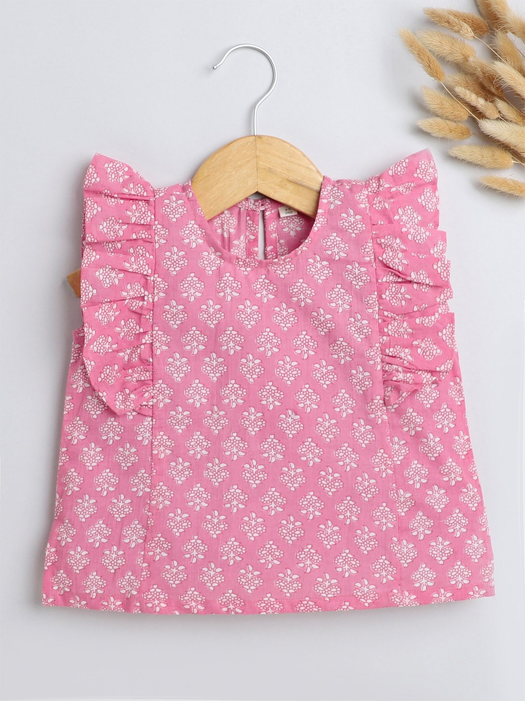 

The Magic Wand Girls Floral Printed Cotton Regular Top, Pink