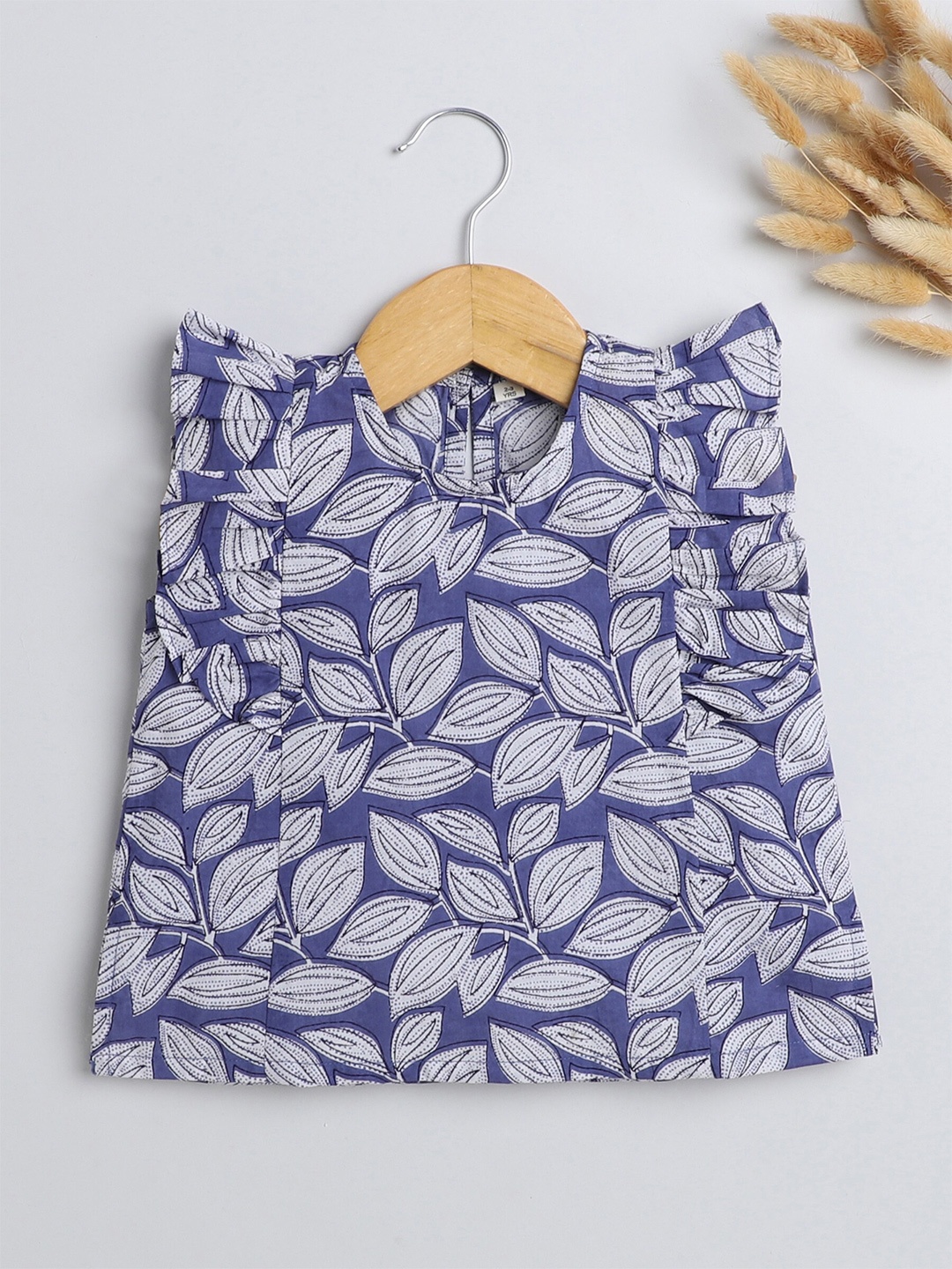 

The Magic Wand Girls Floral Printed Cotton Regular Top, Blue