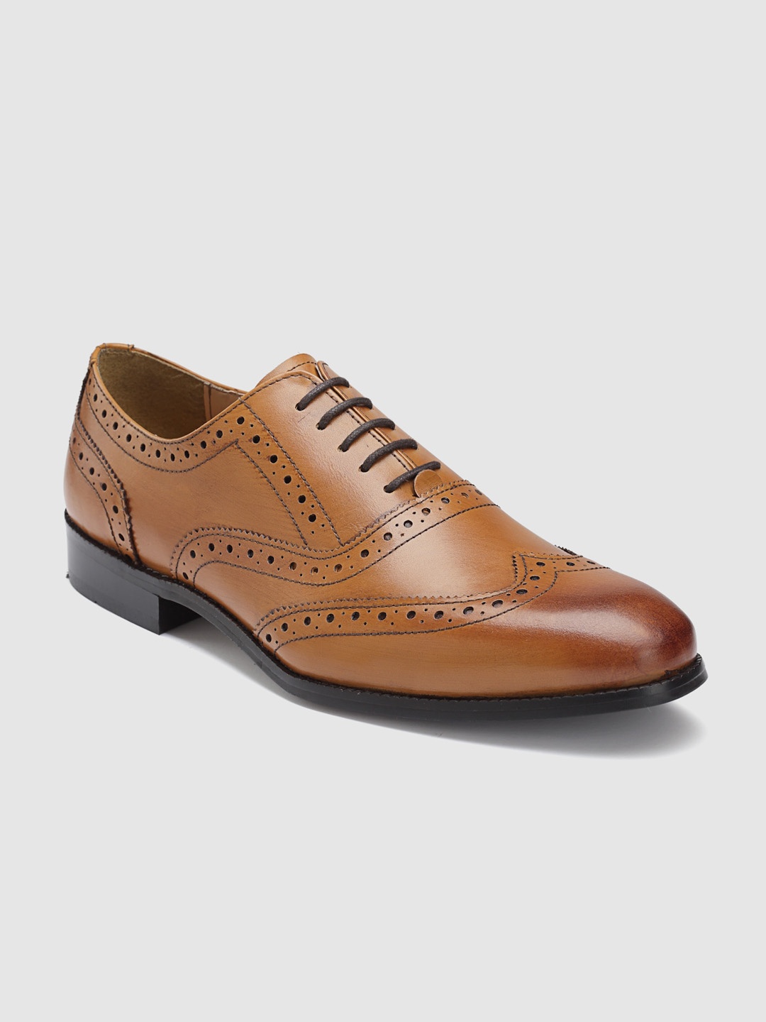 

HATS OFF ACCESSORIES Men Perforated Leather Formal Brogues, Tan