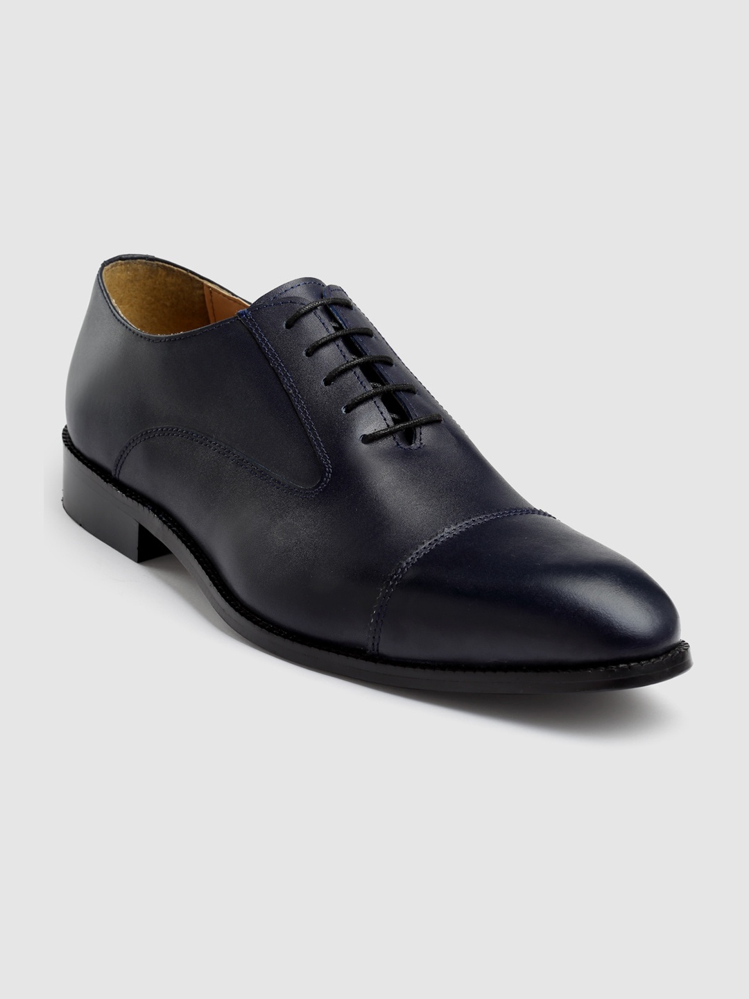 

HATS OFF ACCESSORIES Men Textured Leather Formal Oxfords, Navy blue
