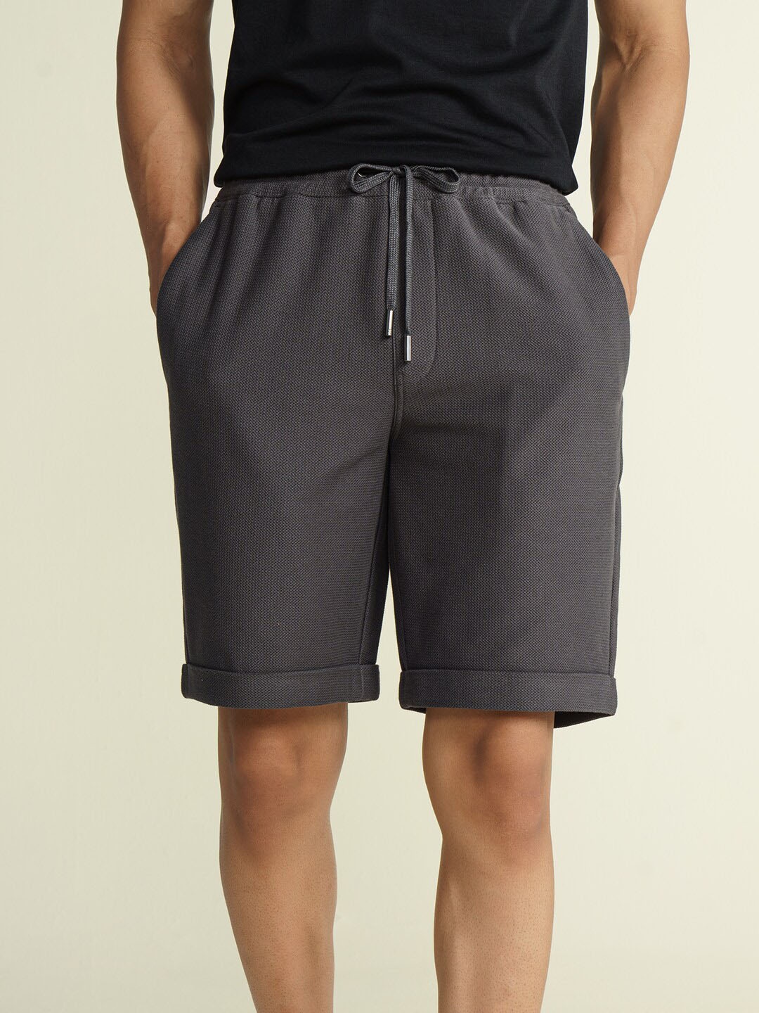 

DAMENSCH Men Solid Waffle Texture Pure Cotton Shorts, Grey
